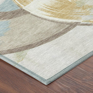 5 X 8 Ivory Beige Geometric Polyester Washable Area Rug for Patio or Living Room