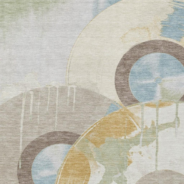 HomeRoots 9x12 Geometric Polyester Area Rug Ivory Neutral Washable Indoor Outdoor Patio 733337