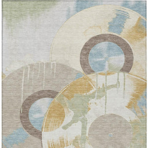 9x12 Geometric Polyester Area Rug Ivory Neutral Washable Indoor Outdoor Patio