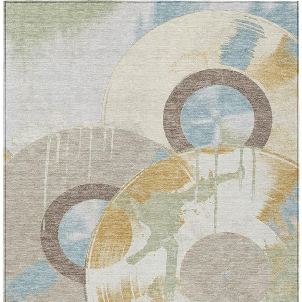 9x12 Geometric Polyester Area Rug Ivory Neutral Washable Indoor Outdoor Patio