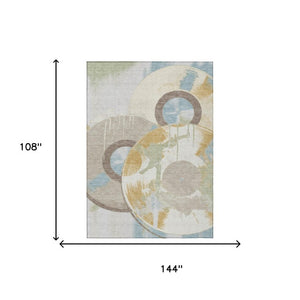 9x12 Geometric Polyester Area Rug Ivory Neutral Washable Indoor Outdoor Patio