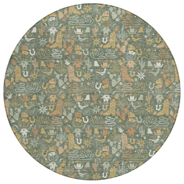8 Ft Round Star Pattern Washable Polyester Rug for Patio Porch or High Traffic Rooms