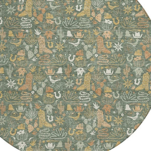 HomeRoots 8 Ft Round Star Pattern Washable Polyester Rug for Patio Porch or High Traffic Rooms 733347