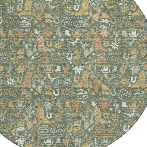 HomeRoots 8 Ft Round Star Pattern Washable Polyester Rug for Patio Porch or High Traffic Rooms 733347