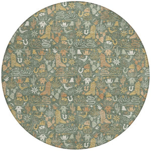 8 Ft Round Star Pattern Washable Polyester Rug for Patio Porch or High Traffic Rooms