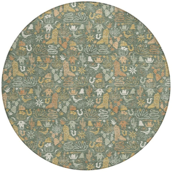 8 Ft Round Star Pattern Washable Polyester Rug for Patio Porch or High Traffic Rooms