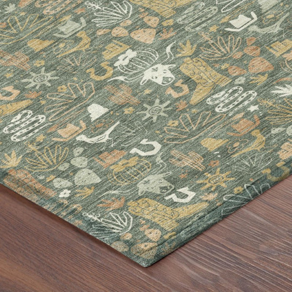 8 Ft Round Star Pattern Washable Polyester Rug for Patio Porch or High Traffic Rooms