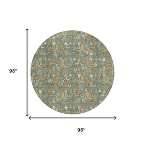 8 Ft Round Star Pattern Washable Polyester Rug for Patio Porch or High Traffic Rooms