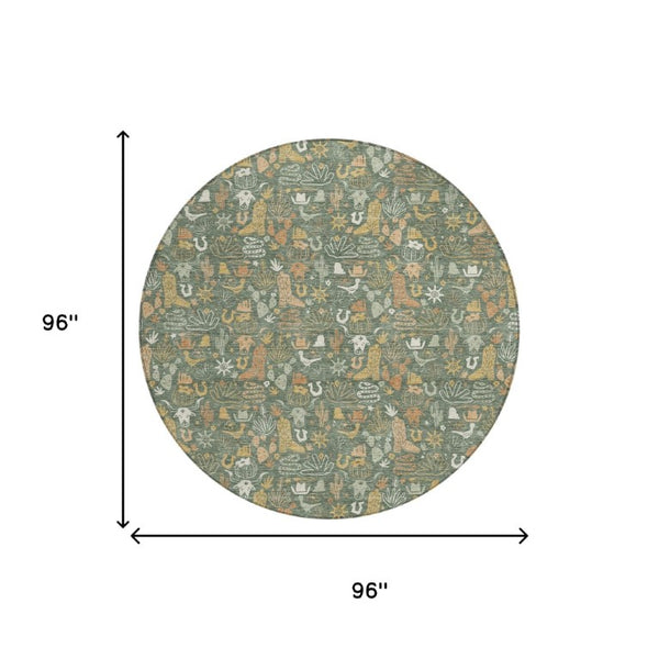 8 Ft Round Star Pattern Washable Polyester Rug for Patio Porch or High Traffic Rooms
