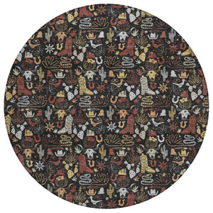 8 Foot Round Star Pattern Polyester Area Rug Washable for Patio and Entryway