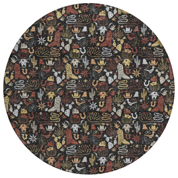8 Foot Round Star Pattern Polyester Area Rug Washable for Patio and Entryway