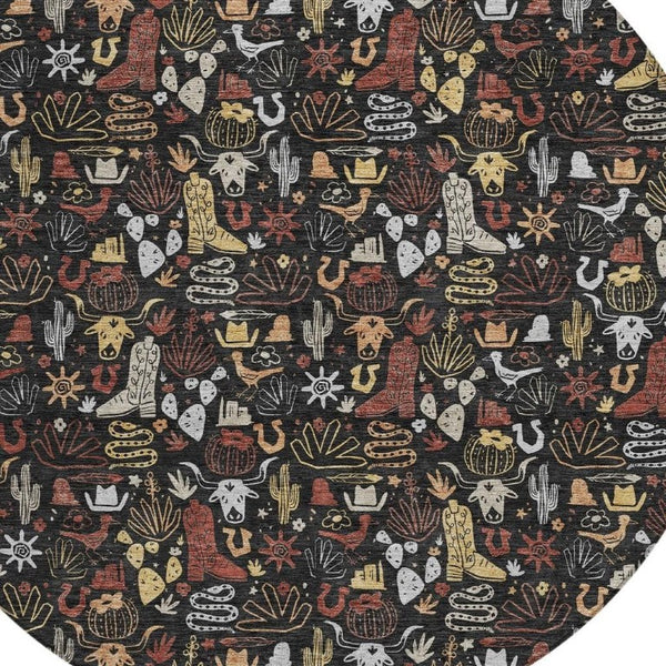 HomeRoots 8 Foot Round Star Pattern Polyester Area Rug Washable for Patio and Entryway 733353