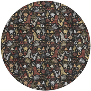 8 Foot Round Star Pattern Polyester Area Rug Washable for Patio and Entryway