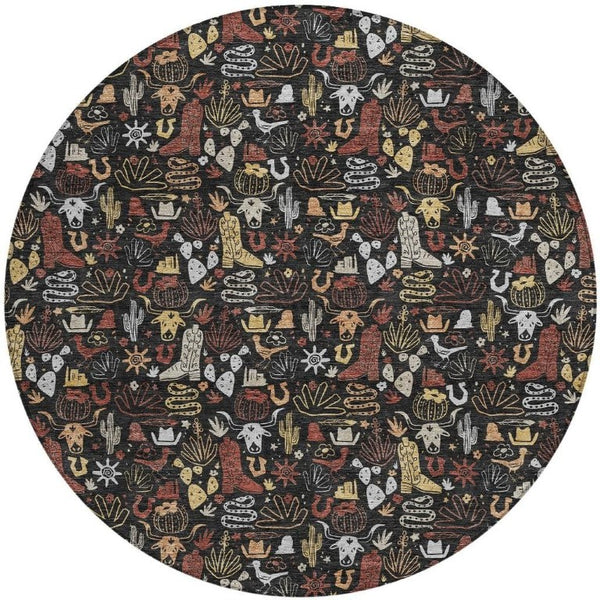 8 Foot Round Star Pattern Polyester Area Rug Washable for Patio and Entryway