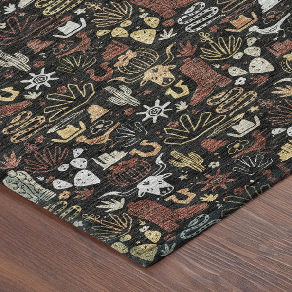 8 Foot Round Star Pattern Polyester Area Rug Washable for Patio and Entryway