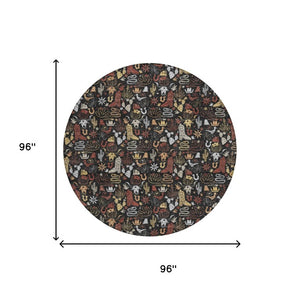 8 Foot Round Star Pattern Polyester Area Rug Washable for Patio and Entryway