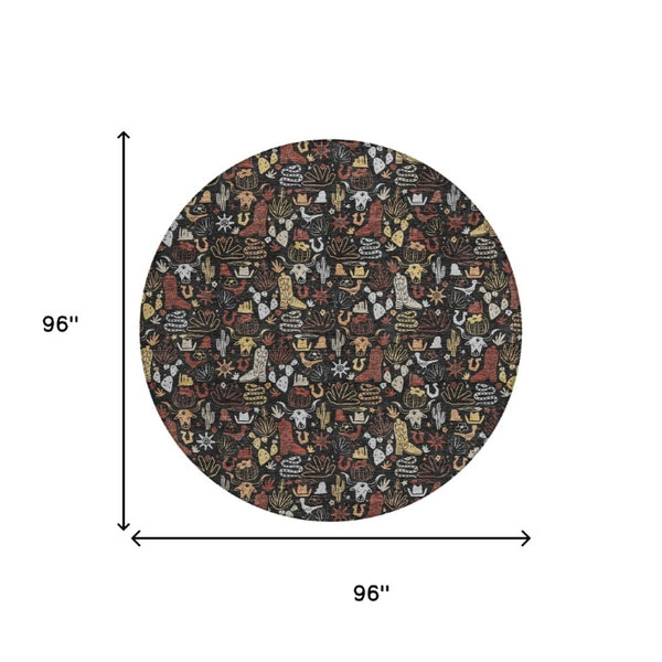 8 Foot Round Star Pattern Polyester Area Rug Washable for Patio and Entryway