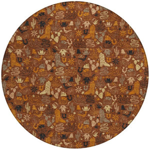 8 Ft Round Star Pattern Washable Polyester Rug for Indoor Outdoor Spaces