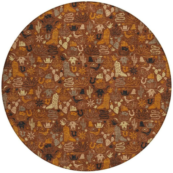 8 Ft Round Star Pattern Washable Polyester Rug for Indoor Outdoor Spaces