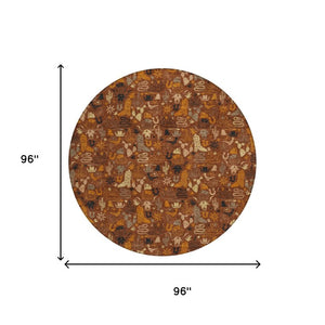 8 Ft Round Star Pattern Washable Polyester Rug for Indoor Outdoor Spaces