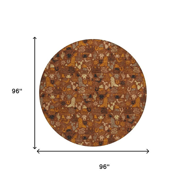 8 Ft Round Star Pattern Washable Polyester Rug for Indoor Outdoor Spaces
