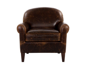 Sunpan Bastoni Lounge Chair - Luxurious Italian Bovine Leather with Nailhead Detailing & Solid Wood Legs