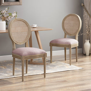 English Elm Christopher Knight Home® - DININGCHAIR Elegant Wicker & Fabric Dining Seat with Carved Legs Distressed Finish for Stylish Homes Blush 65165.00LBLSH