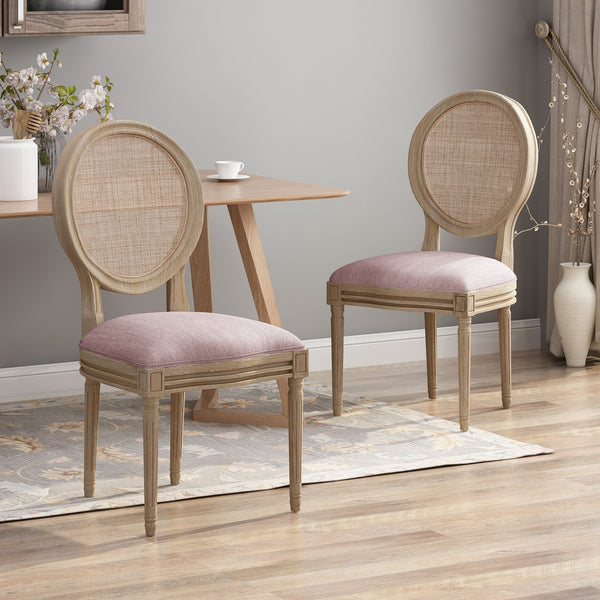 English Elm Christopher Knight Home® - DININGCHAIR Elegant Wicker & Fabric Dining Seat with Carved Legs Distressed Finish for Stylish Homes Blush 65165.00LBLSH