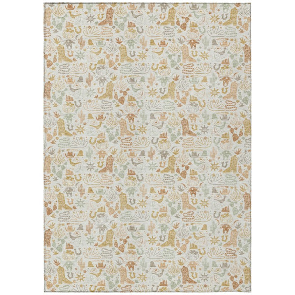 Ivory Cream Stars Washable Polyester Area Rug for Indoor Outdoor Patios and Living Rooms