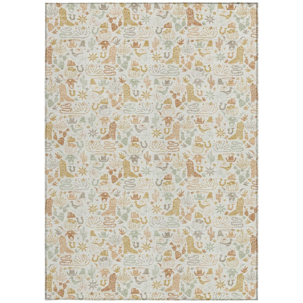 Ivory Cream Stars Washable Polyester Area Rug for Indoor Outdoor Patios and Living Rooms