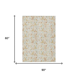 Ivory Cream Stars Washable Polyester Area Rug for Indoor Outdoor Patios and Living Rooms