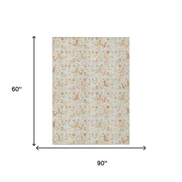 Ivory Cream Stars Washable Polyester Area Rug for Indoor Outdoor Patios and Living Rooms