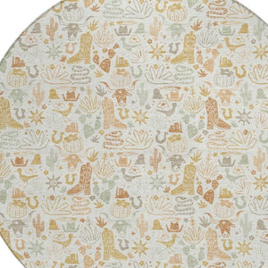 HomeRoots 8 Foot Round Ivory Star Pattern Washable Polyester Rug for Indoor Outdoor Spaces 733365