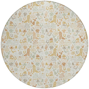 8 Foot Round Ivory Star Pattern Washable Polyester Rug for Indoor Outdoor Spaces