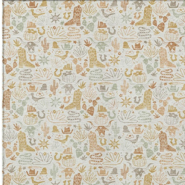 Ivory Cream Stars Washable Polyester Area Rug for Indoor Outdoor Patios and Living Rooms