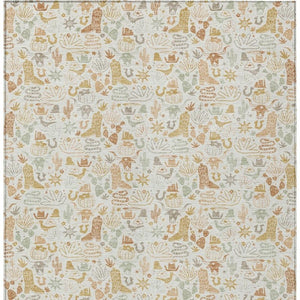 Ivory Cream Stars Washable Polyester Area Rug for Indoor Outdoor Patios and Living Rooms