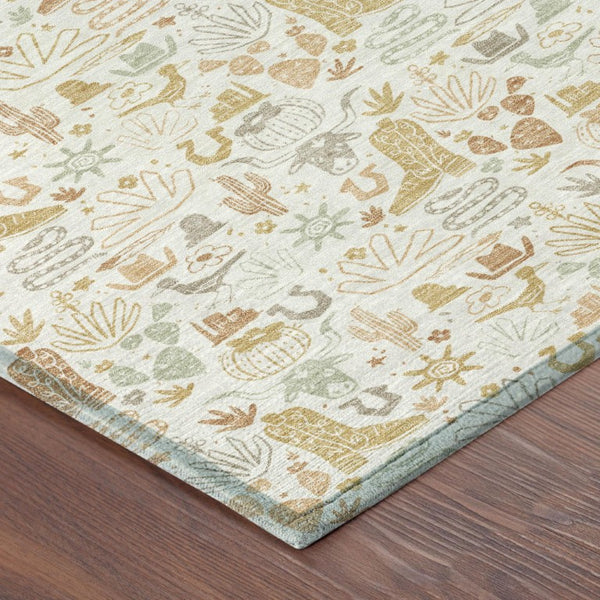 Ivory Cream Stars Washable Polyester Area Rug for Indoor Outdoor Patios and Living Rooms