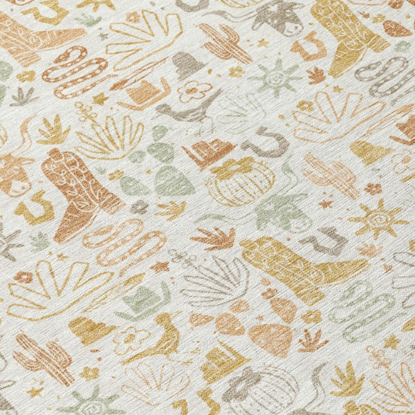 Ivory Cream Stars Washable Polyester Area Rug for Indoor Outdoor Patios and Living Rooms
