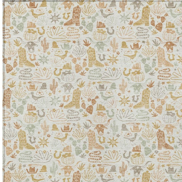 HomeRoots Ivory Cream Stars Washable Polyester Area Rug for Indoor Outdoor Patios and Living Rooms 10' x 14' 733368