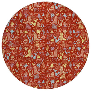 8 Foot Round Star Motif Polyester Area Rug Machine Washable Indoor Outdoor Patio Use