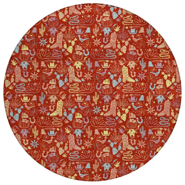 8 Foot Round Star Motif Polyester Area Rug Machine Washable Indoor Outdoor Patio Use