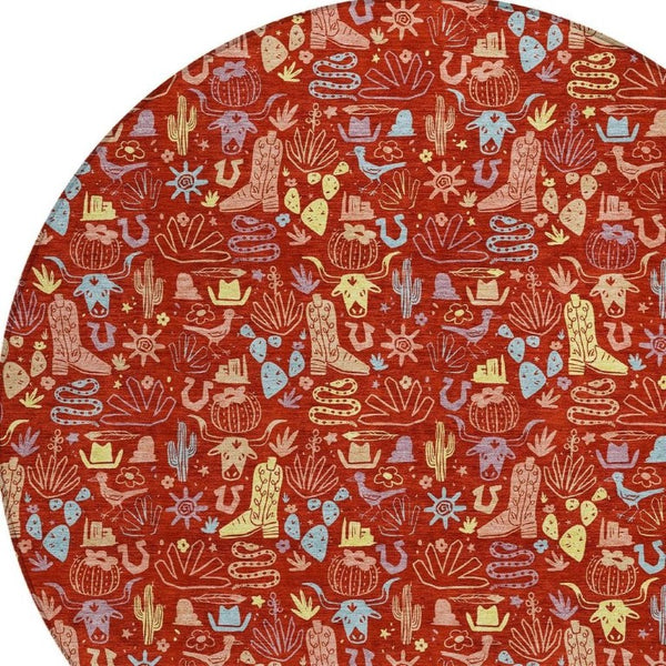 HomeRoots 8 Foot Round Star Motif Polyester Area Rug Machine Washable Indoor Outdoor Patio Use 733371