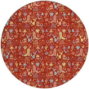 8 Foot Round Star Motif Polyester Area Rug Machine Washable Indoor Outdoor Patio Use