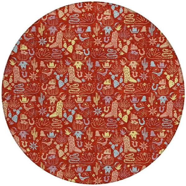 8 Foot Round Star Motif Polyester Area Rug Machine Washable Indoor Outdoor Patio Use