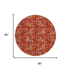 8 Foot Round Star Motif Polyester Area Rug Machine Washable Indoor Outdoor Patio Use