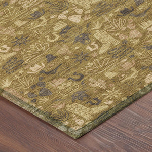 Walnut Gold Stars Washable Polyester Indoor Outdoor Low Pile Area Rug for Living Spaces