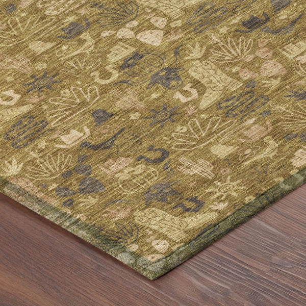 Walnut Gold Stars Washable Polyester Indoor Outdoor Low Pile Area Rug for Living Spaces