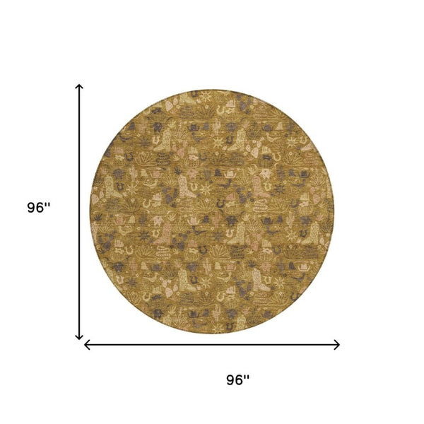 8 Foot Round Stars Polyester Washable Area Rug for Patios and Family Rooms