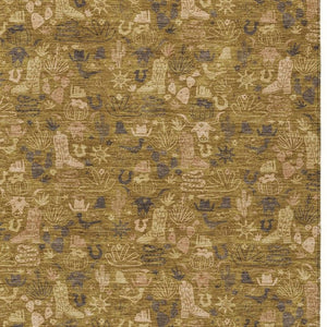 Walnut Gold Stars Washable Polyester Indoor Outdoor Low Pile Area Rug for Living Spaces