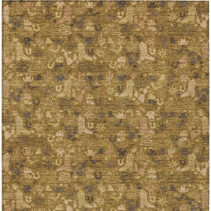 Walnut Gold Stars Washable Polyester Indoor Outdoor Low Pile Area Rug for Living Spaces